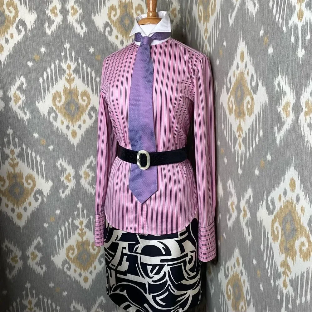 Ralph Lauren ~ Pink Shadow Stripe Polished Cotton Slim Fit Button Up Shirt - Picture 13 of 16